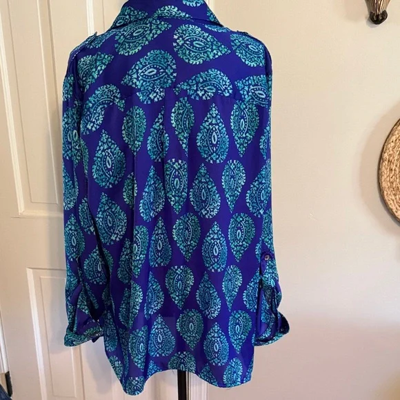 Jones New York Signature Purple and Green Patterned Women's Blouse XL Vintage - Picture 2 of 4